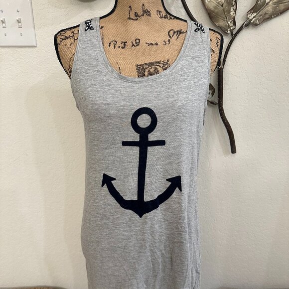 Etam Gray Anchor Print Nautical Pajama Tank Top – Size M - Picture 1 of 4